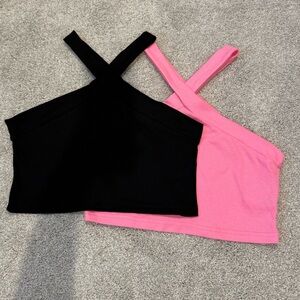 SHEIN Ribbed Crop Tank Tops Set - Pink & Black